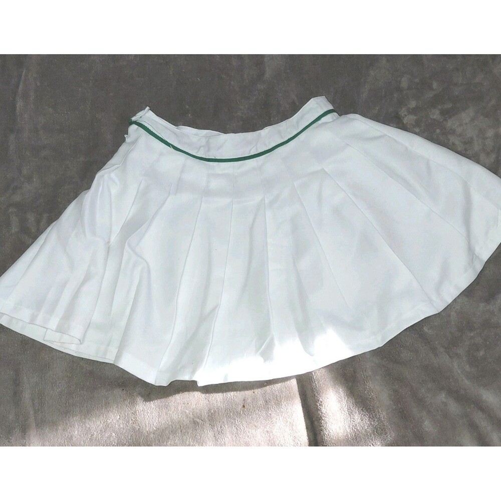 Forever 21 Tennis Style Mini Skirt Womens S White Green Trim Pleated Athletic